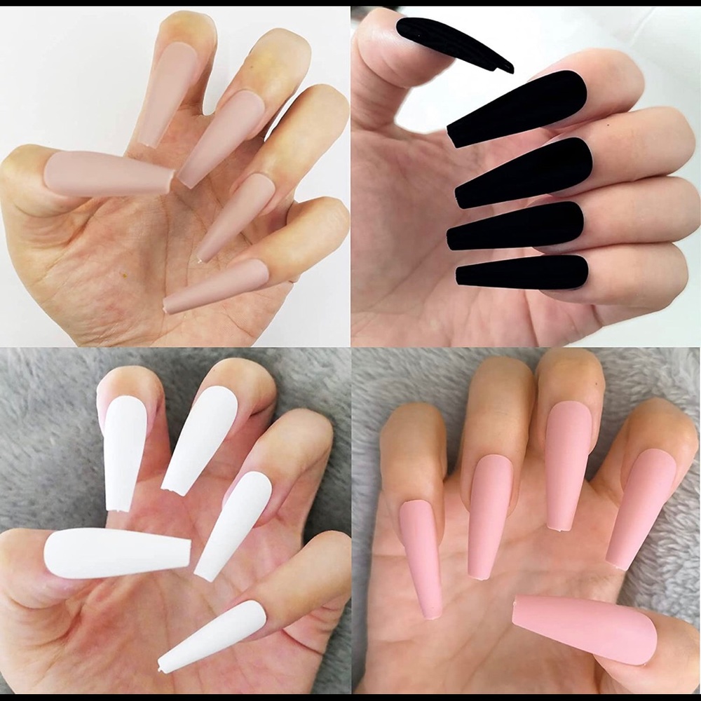 Matte Coffin Nails + Adhesive Nail Stickers